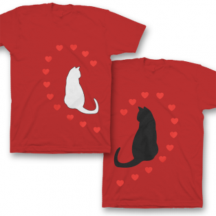 Парные футболки для влюбленных "Кошечки и сердечки"